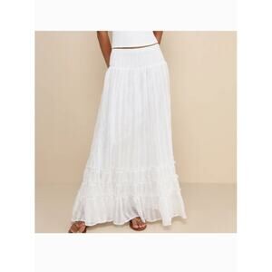 Lulus Sunny Baby White Smocked Tiered High-Waisted Midi Skirt Size XL
